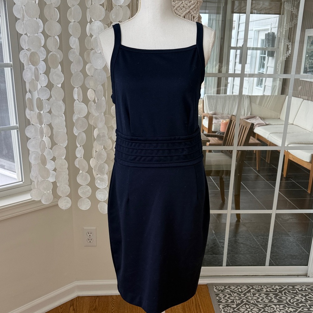 Navy Blue Square Neck Pencil Sleeveless Dress